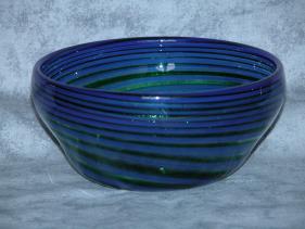 blue with aventurine cane swirl bowl