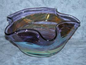 Hiacynth-swirl with iris gold band handkerchief bowl