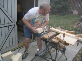 grooving the bricks with a special router jig