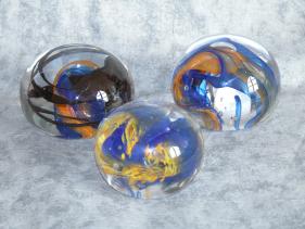 blue and orange paperweight group