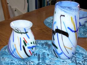 blue & white cane vases