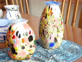 blue & white mosaic jars