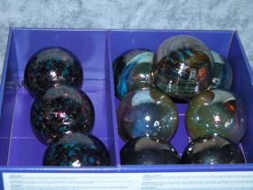 box of silvery christmas balls