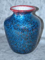 small blue red-lipped vase